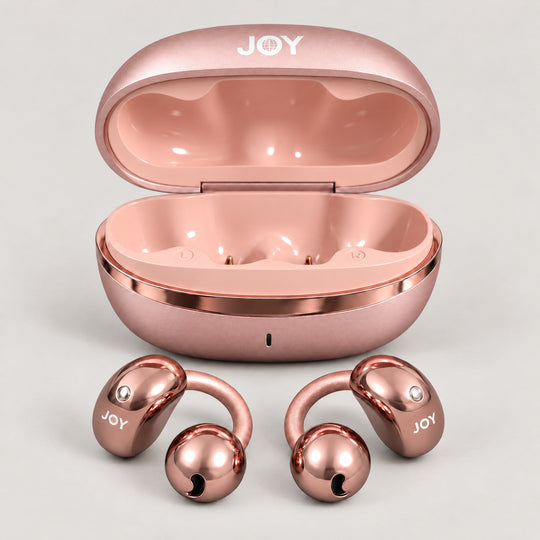 JoyClips Rose – avoin latauskotelo ja kuulokkeet